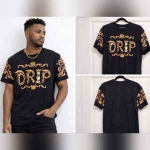 Stapleton Black Tee with Gold Baroque DRIP Print